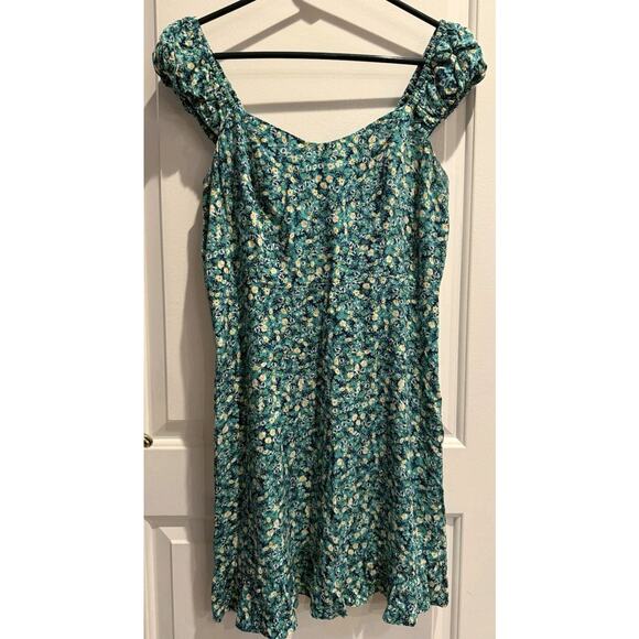 Old Navy Smocked Ruffled Kelly Green Peasant Babydoll Midi Dress M Gorpcore - Picture 1 of 10